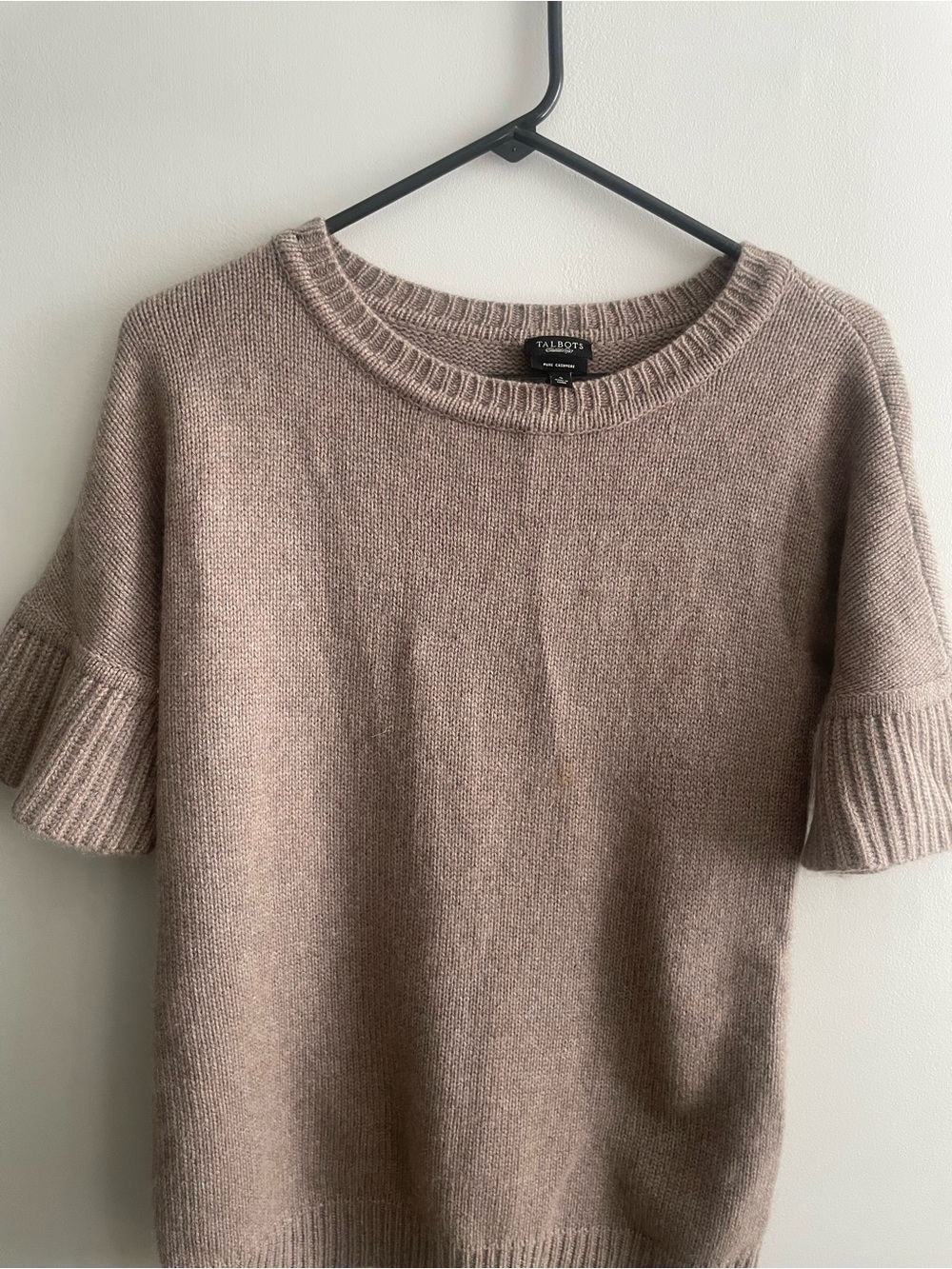 Talbots Cashmere Short-Sleeve Crewneck Sweater in Taupe